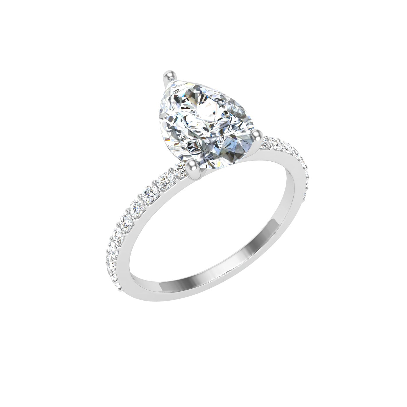 Midnight Pear Cut Side Stones Moissanite Engagement Ring White Gold